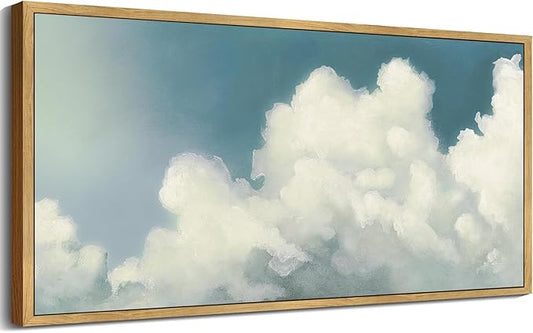 SHENIFY Vintage Framed Wall Art Cloud in Sky Landscape Scenery Rustic Home Decor Retro Decorations for Farmhouse Hallway Bedroom Ready to Hang Wall Artwork - 8x16in Natural Framed