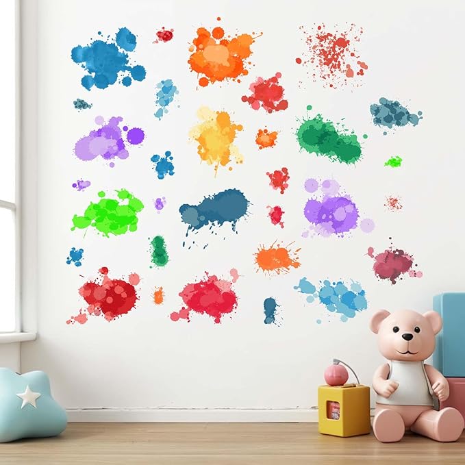 Colorful Paint Splatter Wall Stickers - Graffiti Painting Splotches Wall Decals - Nursery Kids Baby Girls Boys Room Daycare Kindergarten Playroom Classroom Wall Decor