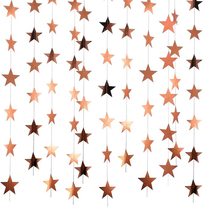 Patelai Glitter Star Garland Banner 2026 Graduation Decor 130 Feet Star Hanging Banner Twinkle Backdrop for Party Birthday Classroom Wedding Supplies(Rose Gold)