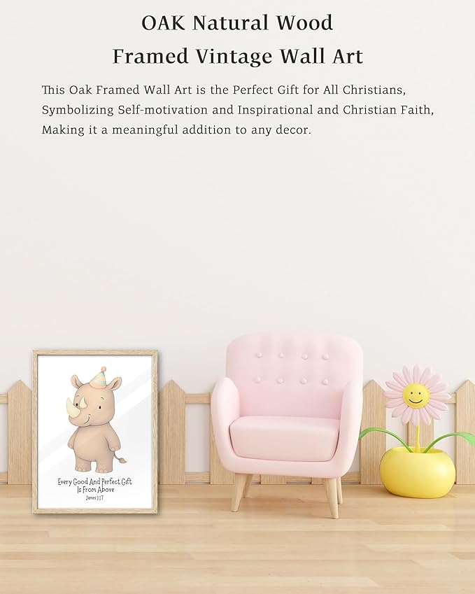 KensTro Natural OAK Wood Nursery Decor Framed Wall Art,12x16 in Inspirational Christian Bible Verse Wall Art,Every Good and Per fect Gift is From Above James 1:17 Print for Boys Girls Bedroom Set of 1