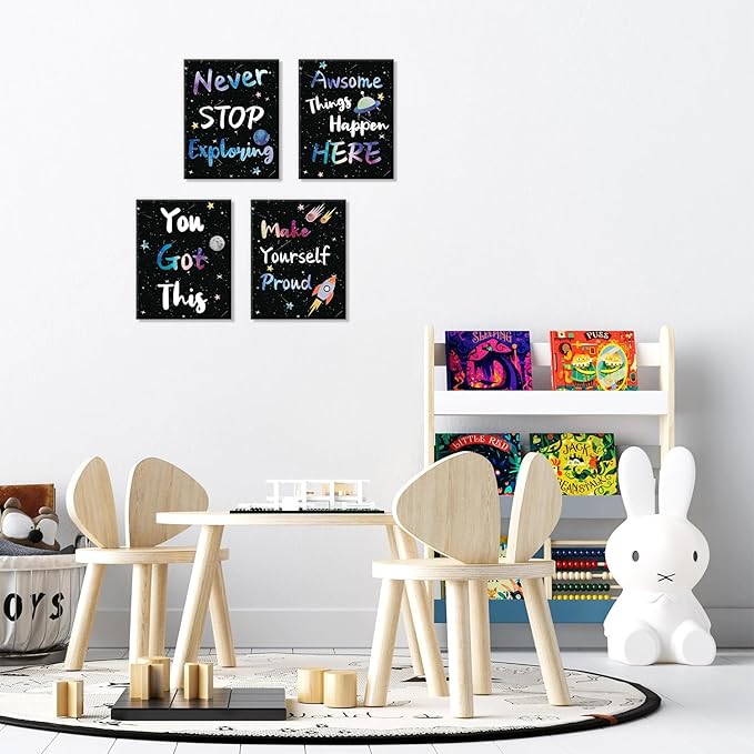 CHDITB Outer Space Framed Canvas Wall Art, Universe Theme Artwork, Inspirational Quote Wall Decor, Stellar Sky Poster, Galaxy Universe Art Prints For Kids Room, Boy Bedroom Classroom Decor(8X10 Inch)