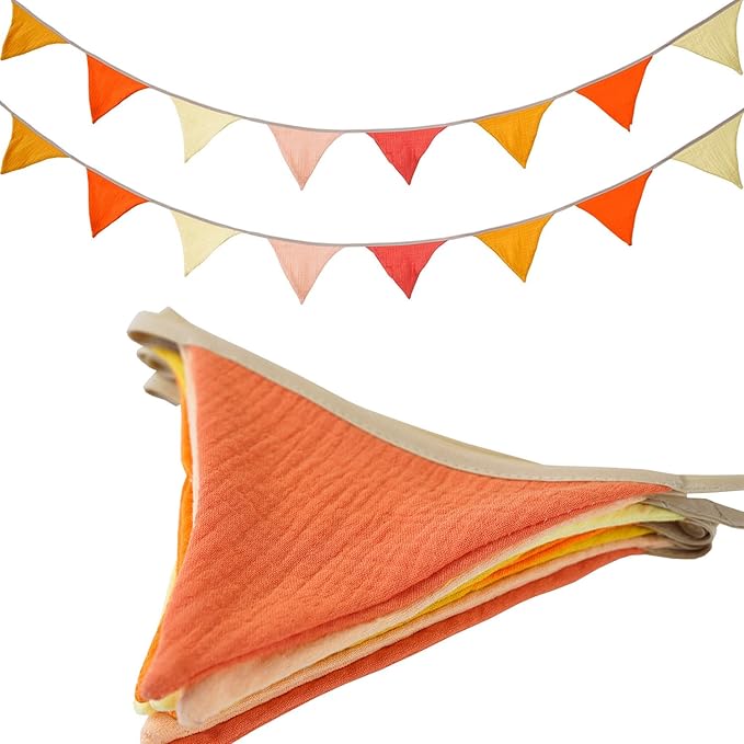19.6ft Pennant Banner Flags Orange, Garland Triangle Bunting Flag Banners for Nursery Wall Decor Shower Birthday Festival Supplies 2 Pcs