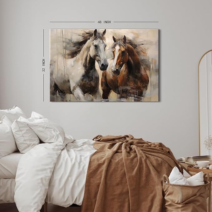 Horse Wall Art Vintage Horses Canvas Painting for Living Room Retro Farmhouse Framed Poster Prints Rustic Horses Wall Decor Minimalist Western Artwork for Bedroom Office Home Decorations 32x48"