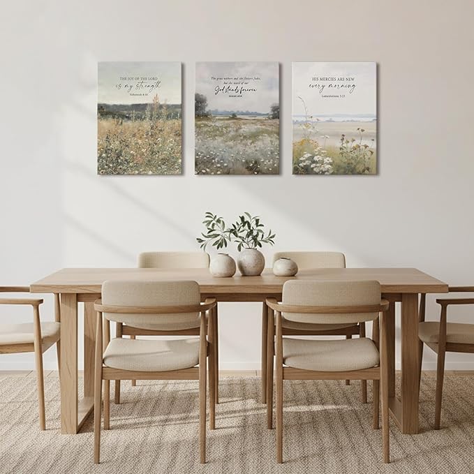 GJJXYCZF Christian Bible Verse Wall Art Jesus Scripture Floral Canvas Wall Decor Large Religious Neutral Farmhouse Landscape Art Painting for Church Prayer Room Living Room Bedroom 16"x24"