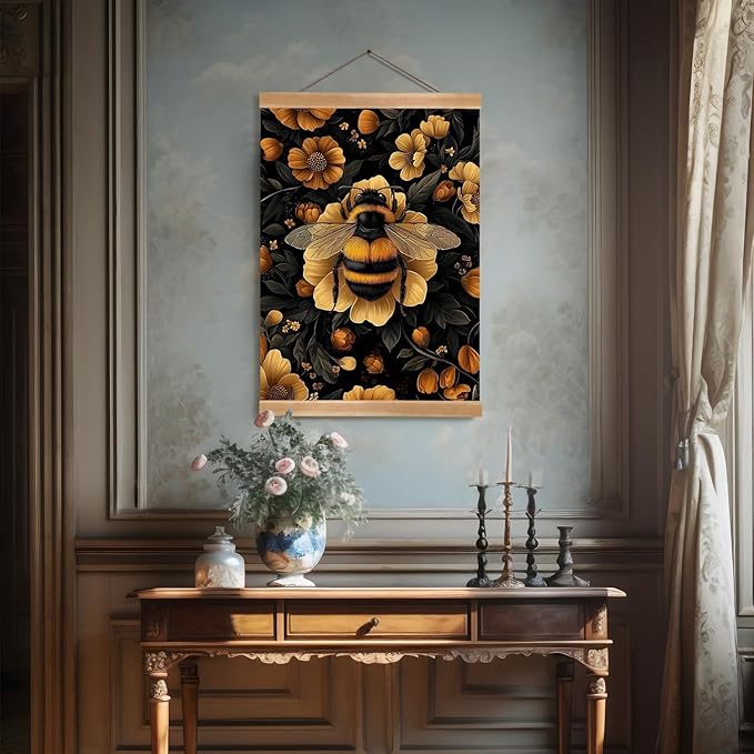 Vintage Country Bees Poster, William Morris-Inspired Wall Art Decor, Vintage Hanging Wall Painting Insect Buck Art, Mid-Century& Dark Academia Decor, Gothic Canvas Poster for Oficce and Home(Bees-01)