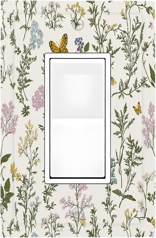 Decorative Outlet Covers Vintage Colorful Flowers Butterfly Floral 1 Gang Single Rocker Light Switch Cover Plate Wall Plates Gfci Faceplate For Bed Room Living Room Decor