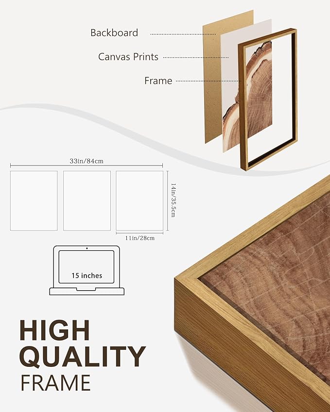 Drsoum Vintage Retro Tree Rings Wood Framed Wall Art Wood Stump Prints Modern Nature Rustic Artwork Bedroom Living Room Ready to Hang 11x14in Natural Framed
