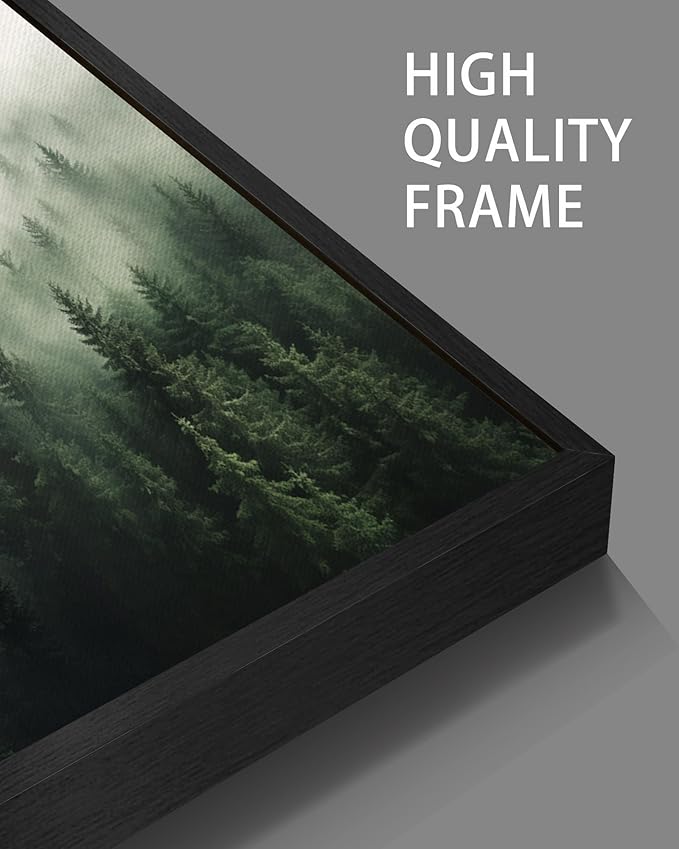 SHENIFY Green Fog Pine Tree Forest Canvas Wall Art 11x14in Framed Nature Modern Artwork Prints Decor - Black Framed