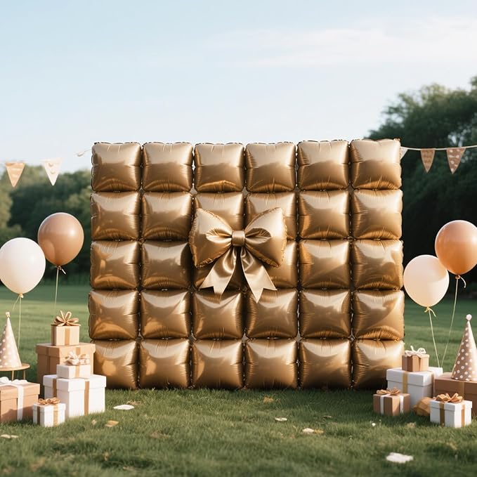 NISOCY Thanksgiving Fall Balloons 25PCS Brown Square Foil Balloons Wall Backdrop Double Sided Brown Balloon Tunnel Arch Kit for Birthday Wedding Graduation Baby Bridal Shower Party Decorations