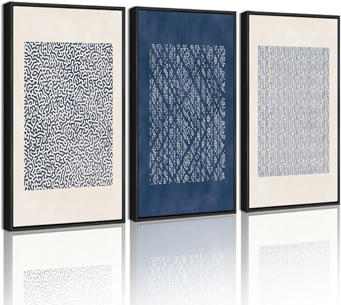Drsoum Blue Mid-Century Modern Framed Wall Art Large 16x24in Minimalist Abstract Boho Wall Decor Geometric Artwork Kitchen Dining Room Black Framed