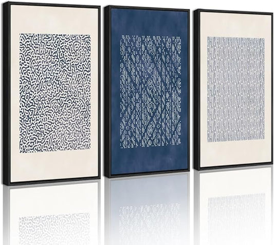 Drsoum Blue Mid-Century Modern Framed Wall Art Large 16x24in Minimalist Abstract Boho Wall Decor Geometric Artwork Kitchen Dining Room Black Framed
