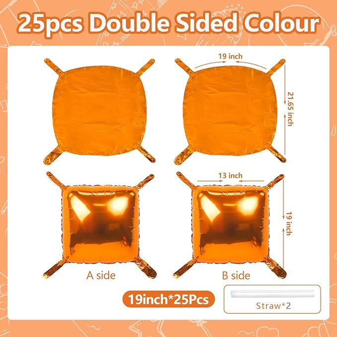 NISOCY Thanksgiving Fall Balloons 25PCS Orange Square Foil Balloons Wall Backdrop Double Sided Orange Balloon Tunnel Arch Kit for Birthday Graduation Wedding Halloween Baby Shower Party Decorations