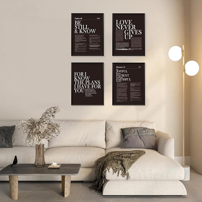 Locomiss Black and White Christian Wall Art Decor, Modern Black Minimalist Jesus Scripture Wall Decor, Black Inspirational Bible Verse Posters for Bedroom Office Living Room, Set of 4 (12x16 Unframed)
