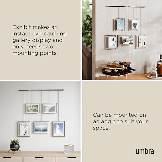 Umbra Exhibit Picture Frame Gallery Set, Adjustable Wall Collage Displays Five Photos (Two 4x6 and Three 5x7), Set of 5, Chrome