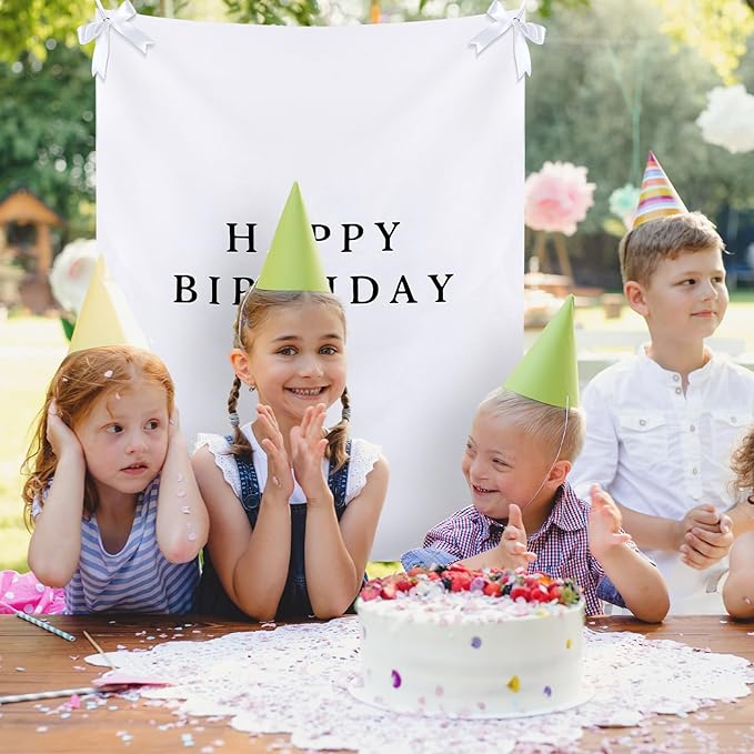 Oudain 29×39 Inch Happy Birthday Burlap Banner, Fabric Party Decorations Backdrop, Boho Rustic Photo Props Sign with Hanging String for Birthday Party Indoor Outdoor Yard Wall Decor