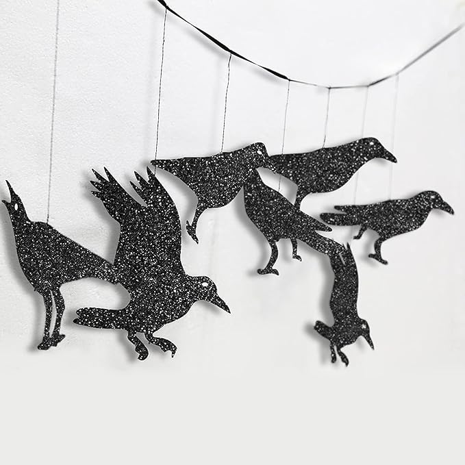 Cheerland Gothic Crow Decoration Black Cage Garland for Black Crow Decoration Gothic Christmas Birthday Party Hanging Indoor Raven Glitter Haunted Mansion Decor Garland Birthday Halloween Supplies