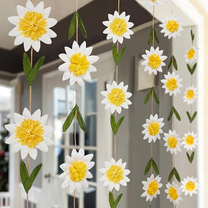 Daisy Paper Garland Boho Daisy Flower Banner Spring Hanging Garland Floral Party Banner Paper Flower Strings for 1st Birthday Baby Shower Nursery Party Supplies