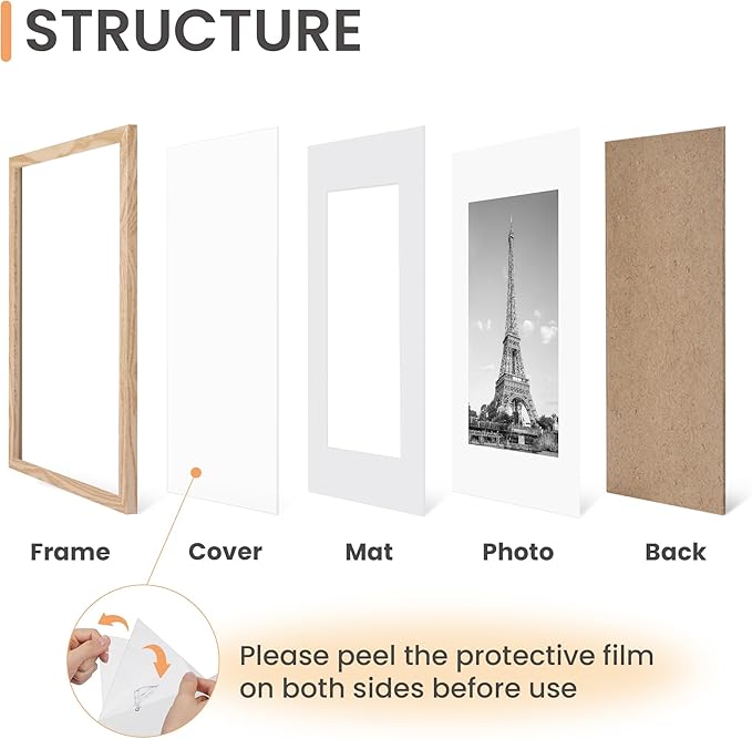 upsimples 8x10 Picture Frame Set of 5, Display Pictures 5x7 with Mat or 8 x 10 Without, Wall Gallery Photo Frames, Natural