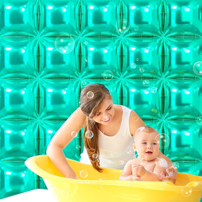 NISOCY 25PCS Teal Blue Square Foil Balloons Wall Backdrop Double Sided Teal Blue Balloon Tunnel Arch Kit for Birthday Baby Shower Wedding Graduation Anniversary Party Decorations