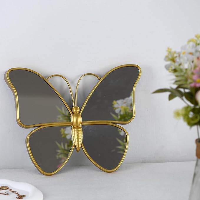 Decorative Butterfly Wall Mirror with Gold Plastic Frame (12.2 x 9.8 inch)