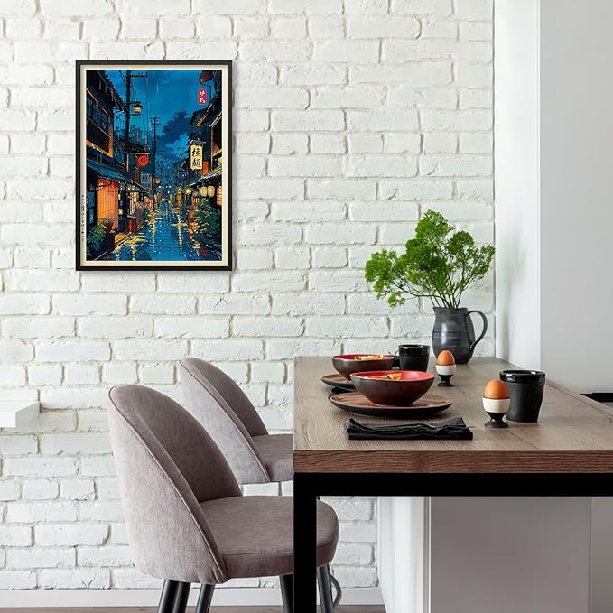 Japanese Tokyo Tea House Canvas Wall Art Japanese City Street Cafe Scene Picture Print Modern Ukiyo-e Decor Poster for Home Bedroom Decorations Artwork11x14in Black Framed