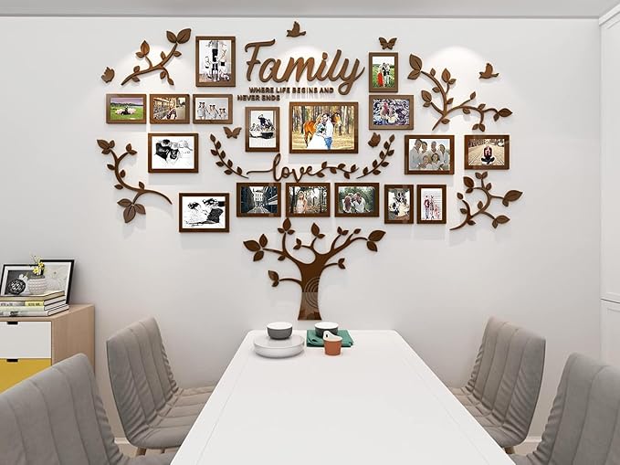 Family Tree Wall Decor - Picture Frames Collage 4x6 5x7 8x10 11x14 3D DIY-Acrylic Photo Frame for Living Room （Brown 57 * 81in）