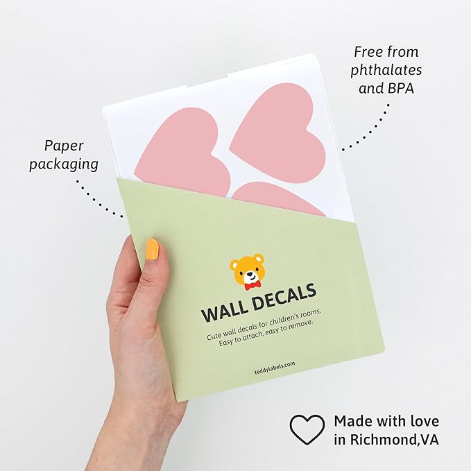 Pink Hearts - Easy-to-Apply & Removable Wall Stickers: Transform Your Toddlers Bedroom with Durable, Vibrant Peel-and-Stick Wall Decor – Stickers for Kids