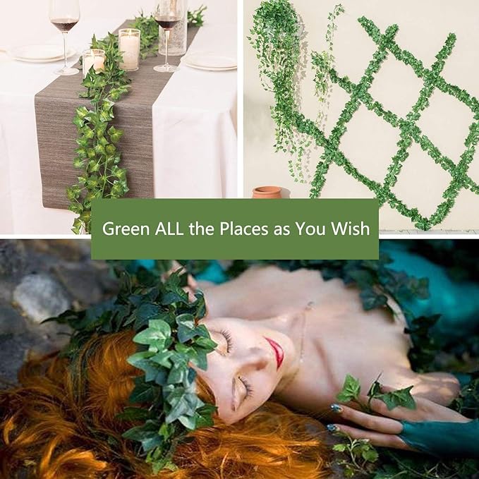 Comtelek 252 FT Artificial Ivy 36 Pack Ivy Vine Garland Ivy Leaves Greenery Garlands Clip Hanging Fake Leaf Plants Faux Green Flowers Decor Home Kitchen Garden Office Wedding Wall