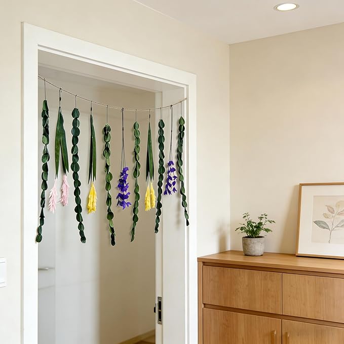 Paper Eucalyptus Wall Hanging Decor Wall Hanging Plants Garland Paper Greenery Leaves Stems Boho Rustic Farmhouse Decor for Bedroom Kitchen Dining Room Bathroom