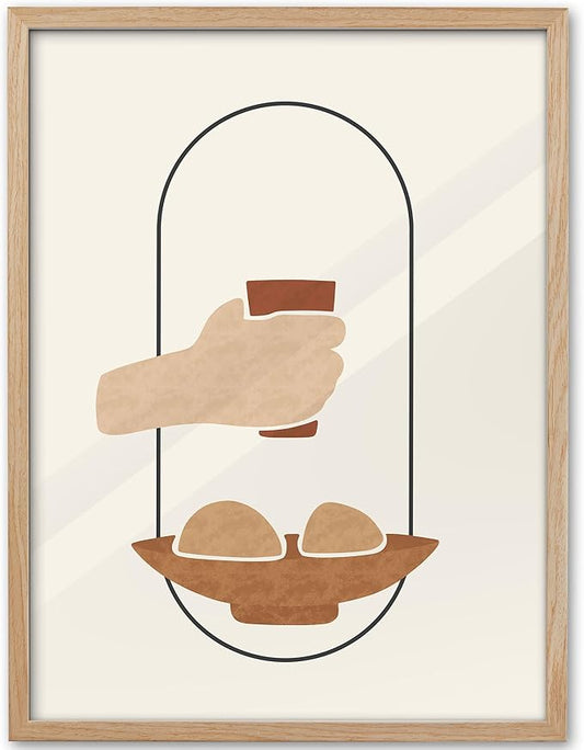KensTro Natural OAK Wood Beige Boho Christian Framed Wall Art,16x20 in Mid Century Modern Religious Kitchen Art,Holy Communion Print,First Communion Ornament and Gift,Fit for Living Room Bedroom 1Pack