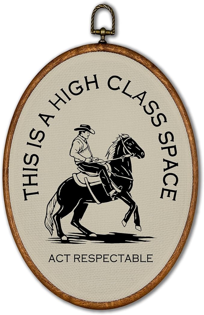 KSDUT Western Cowboy Wall Art Decor - Preppy Trendy Southwestern Wall Art Canvas Frame Hanging Prints, Foyer Entryway Modern Beige Oval Wall Decor for Home Dorm Decorations 10"x10"