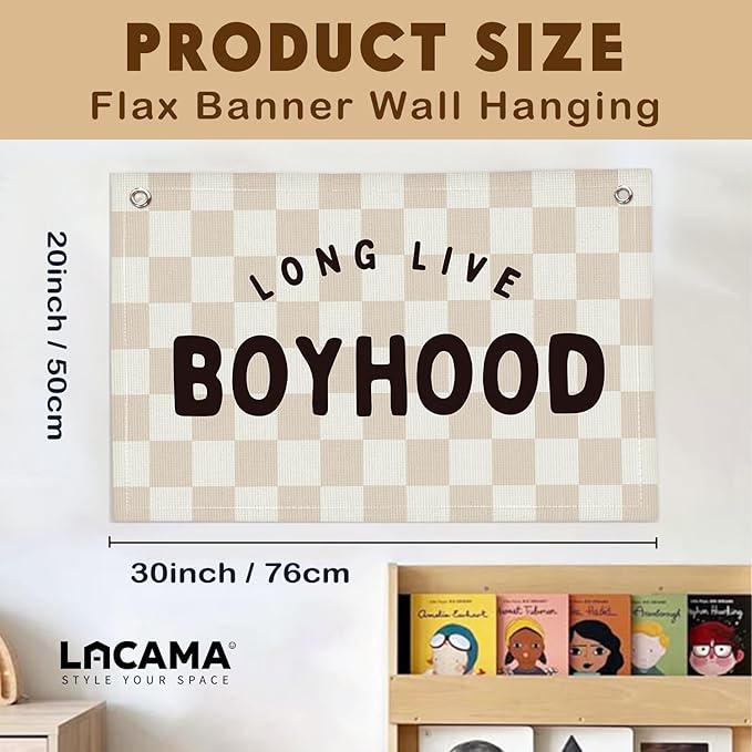 Lacama Long Live Boyhood Boys Room Decor Nursery Decor, Linen Banner Wall Hanging Banner Flag for Boys Bedroom Decor Toddler Boy Room Nursery 30x20 In