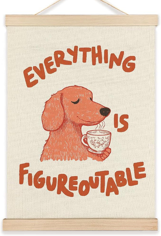 LZYRF Everything Is Figureoutable Inspirational Wall Art Poster Framed, Cute Office Decor, Funny Dog Motivational Canvas Prints Wall Decor for Living Room Home Office, 12x16 Inch