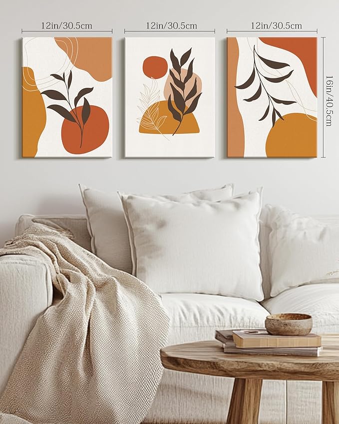 Drsoum Bohemian Plant Wall Art Framed Farmhouse Boho Wall Decor Abstract Geometry Lines Prints Ready to Hang 12x16in Framed