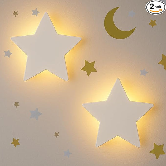 Star Wall Lights 2 Pack – Dimmable & Rechargeable for Kids & Baby Room Decor – Made for Bedtime Routines (Moon & Star Decals Included)