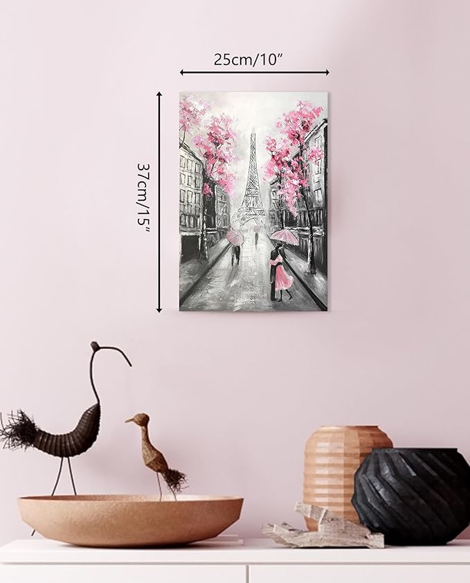YPY Abstract Paris Canvas Wall Art: Pink and Grey Room Decor for Teen Girls Black White Artwork Eiffel Tower Picture Print Painting Paris Decor for Bedroom Bathroom 10" x 15"