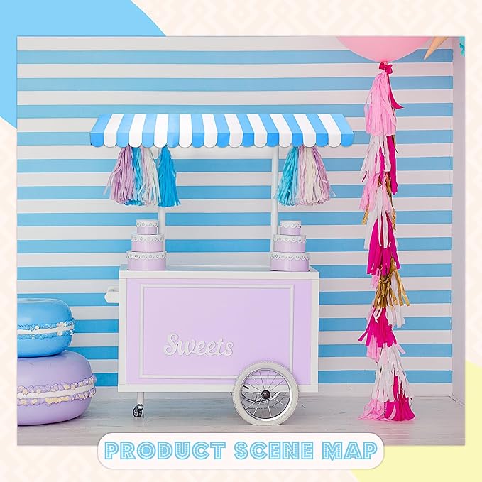 Boao 4 Pack Blue and White Awning Decoration 3D Stripe Cardboard Awning Carnival Wall Decor Circus Party Favors for Lemonade Stand Bakery Ice Cream Truck Bulletin Board Decor