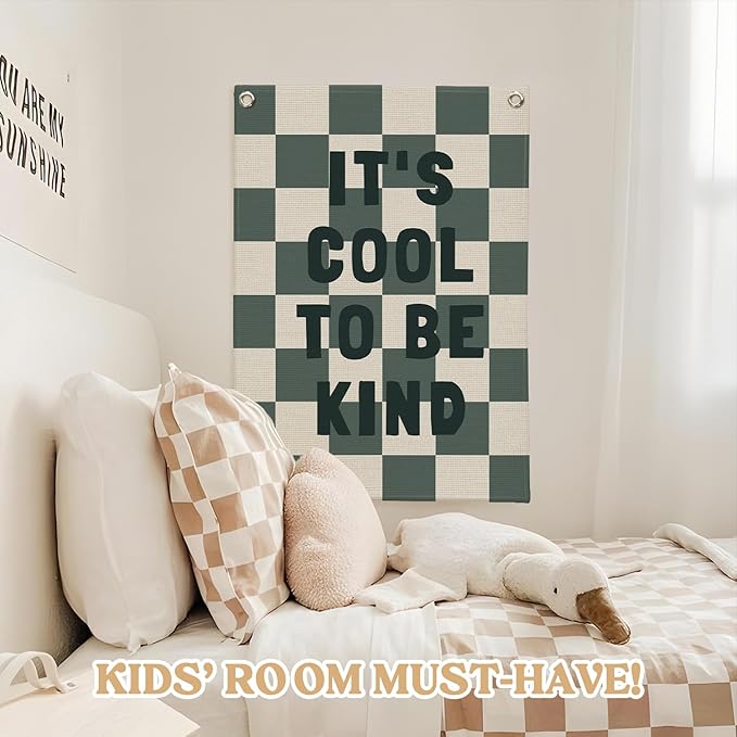 Kids Room Decor,Classroom Banner,It’s Cool to Be Kind,Nursery Decor,Positive Wall Hanging Flag for Bedroom Playroom Classroom Kids Rroom 18x25 Inch(Navy Blue)