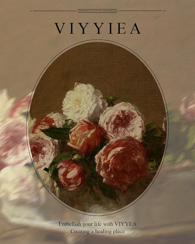 VIYYIEA Gold Framed Vintage Floral Roses Still Life Canvas Wall Art, Elegant Classical Wall Decor for Living Room or Bedroom | Lightweight Zero-Glare No Glass Design | 13x16 Inch