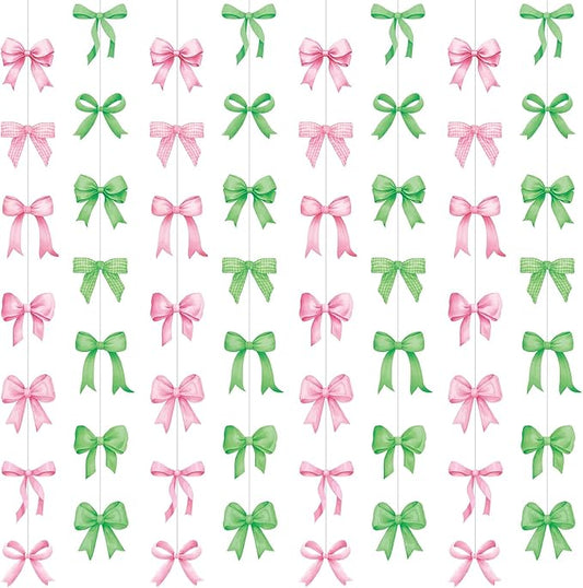 8 Pcs Pink Green Bow Garlands Decorations Witch Princess Theme Party Decorations Green and Pink Ribbon Banners Hanging Decor for Birthday Bridal Engagement Wedding Coquette Party Supplies