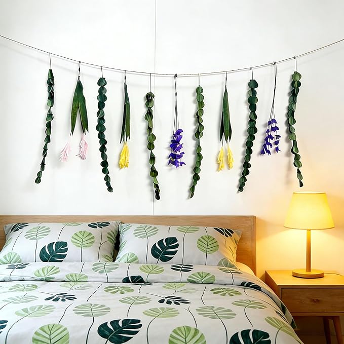 Paper Eucalyptus Wall Hanging Decor Wall Hanging Plants Garland Paper Greenery Leaves Stems Boho Rustic Farmhouse Decor for Bedroom Kitchen Dining Room Bathroom