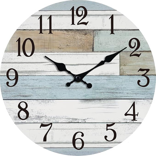 Wall Clock Battery Operated 18 Inch Large Silent Non Ticking Coastal Design Country Rustic Retro Decorative for Bathroom Kitchen Living Room Bedroom