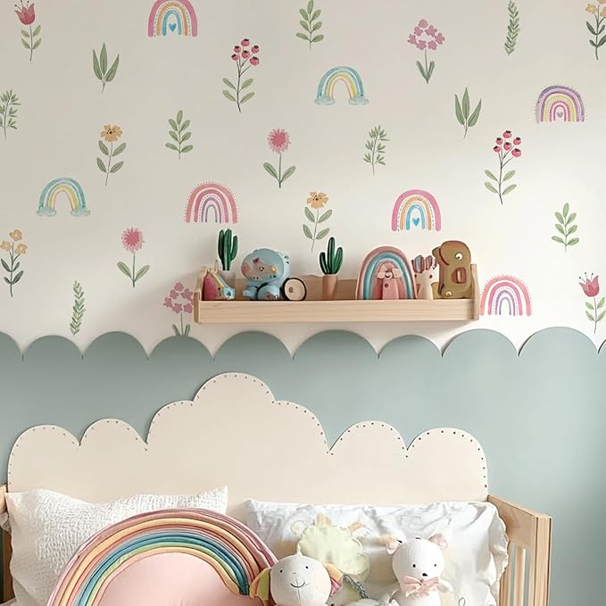 QUCHENG Nursery Wall Stickers Boho Kids Room Decor Girls Bedroom Removable Wall Decals Vinyl Murals DIY Cute Decorations 6 Sheets