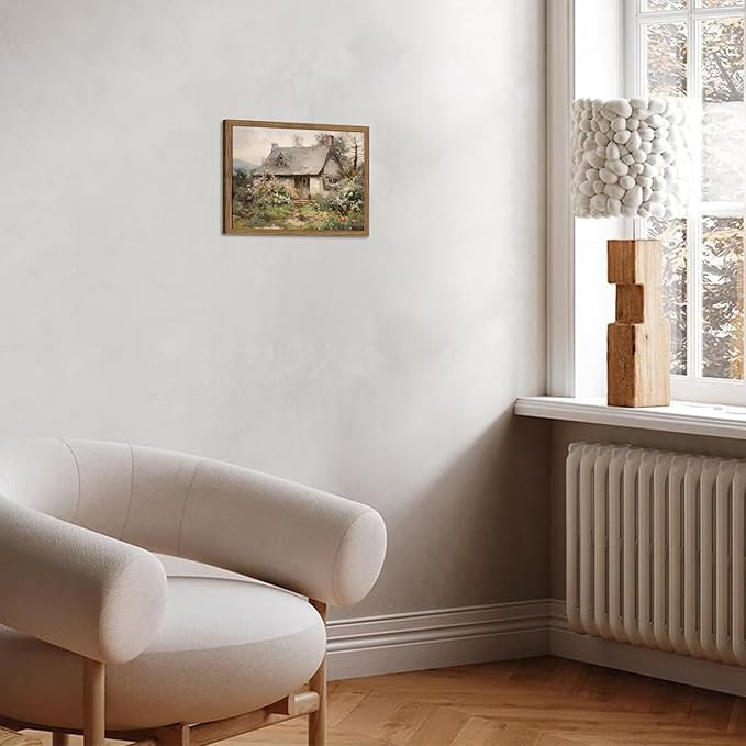 Framed Farmhouse Wall Decor, Country Cottage Pictures Wall Art, Pastoral Nature Landscape Canvas Print, Vintage Farm House Oil Painting Artwork for Bedroom Living Room – 8x10 inch
