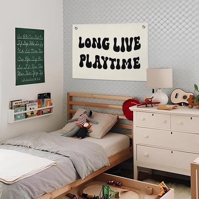 Playroom Decor, Play Room Wall Decor, Long Live Playtime Banner, Boyhood Banner Wall Hanging Banner Flag for Toddler Boy Kids Room Nursery Playroom 20x30