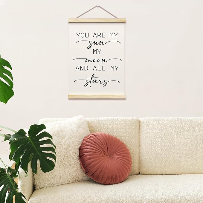 My Sun My Moon and All of My Stars Posters Hanger Frame for Kid Room Hanging Poster for Nursery Classroom Decor Wall Art Decor for Homeschool Bedroom Playroom Canvas Wall Art Print 16x12 Inch - YY062