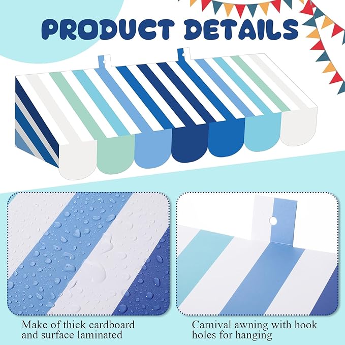 Tallew 4 Pcs 3D Circus Awning Wall Decoration Carnival Awning for Halloween Carnival Theme Party Classroom Decorations(Blue and White)