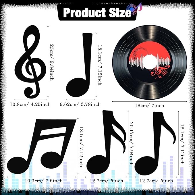 Pasimy 39 Pcs Music Party Decorations Musical Notes Records Bulletin Board Cutouts Rock and Roll Classroom Decor for 1950s 70s 90s Retro Music Birthday Theme Party Supplies School Home Wall Decor