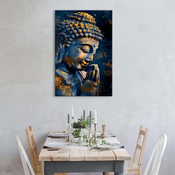 Buddha Wall Art Zen Wall Decor Buddhism Canvas Painting Prints Abstract Buddhist Statue Poster Framed Religious Meditation Artwork for Spa Yoga Living Room Bedroom Bathroom Home Decorations 16x24