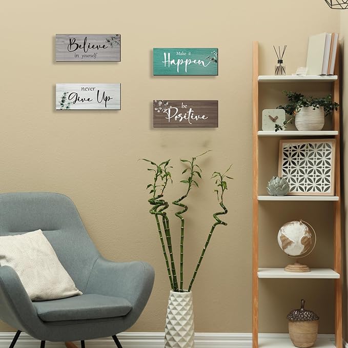 4 Pcs Office Decor For Women Motivational Wall Decor Rustic Inspirational Sign With Positive Sayings Wooden Hangings for Home Office Bathroom Bedroom Kitchen(Teal 10x4")